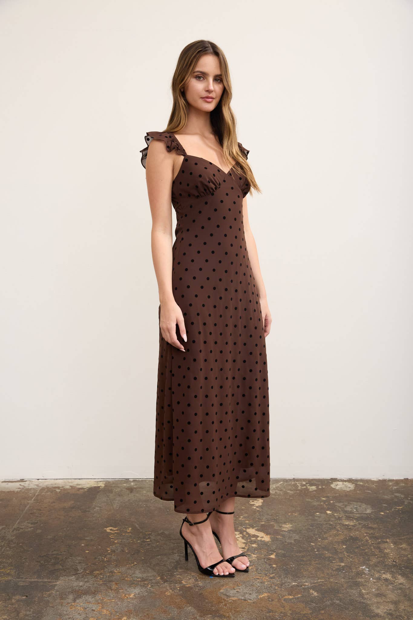 POLKA DOT FLOCK SWEETHEART MIDI DRESS