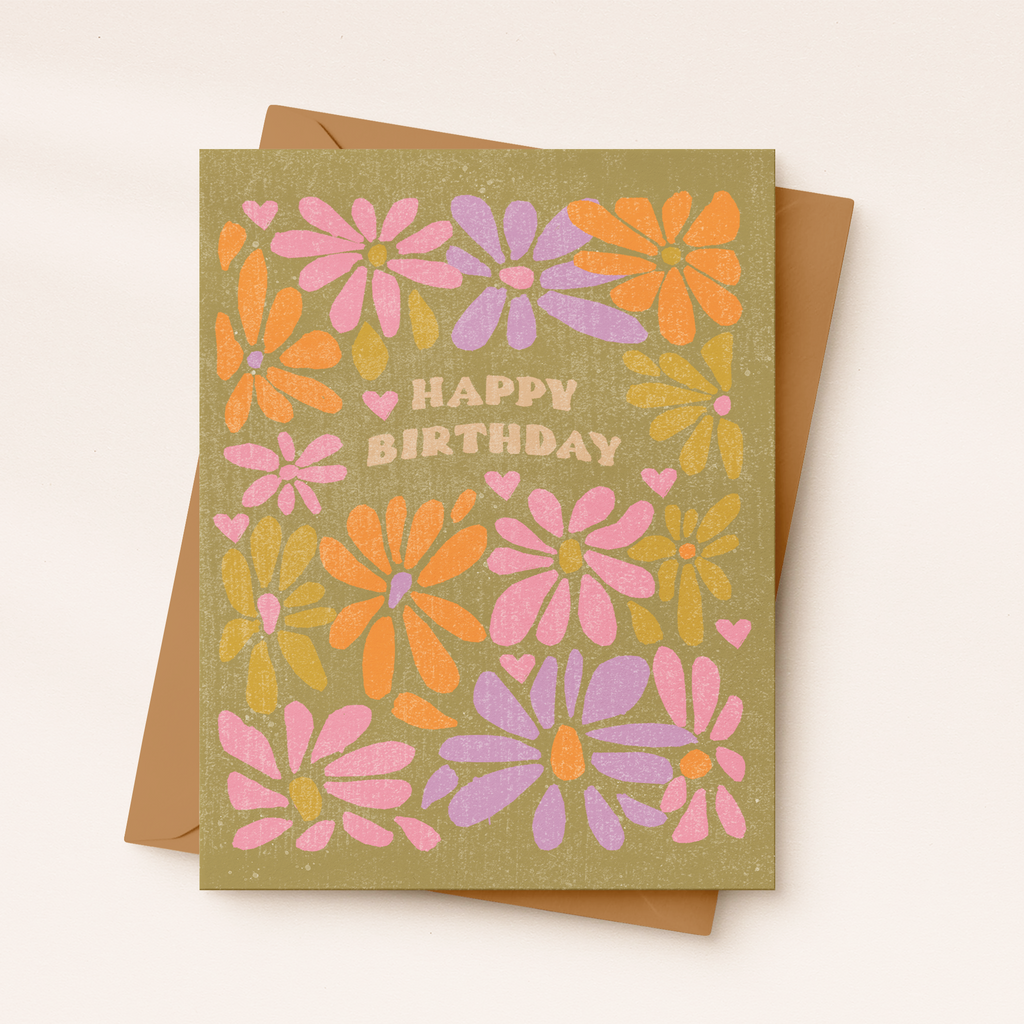 Happy Birthday Retro Flower | Hippie Birthday Card | Fall Gift