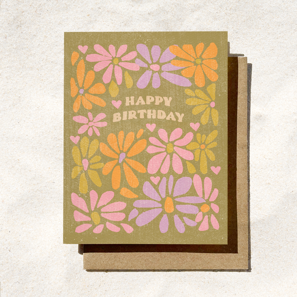 Happy Birthday Retro Flower | Hippie Birthday Card | Fall Gift