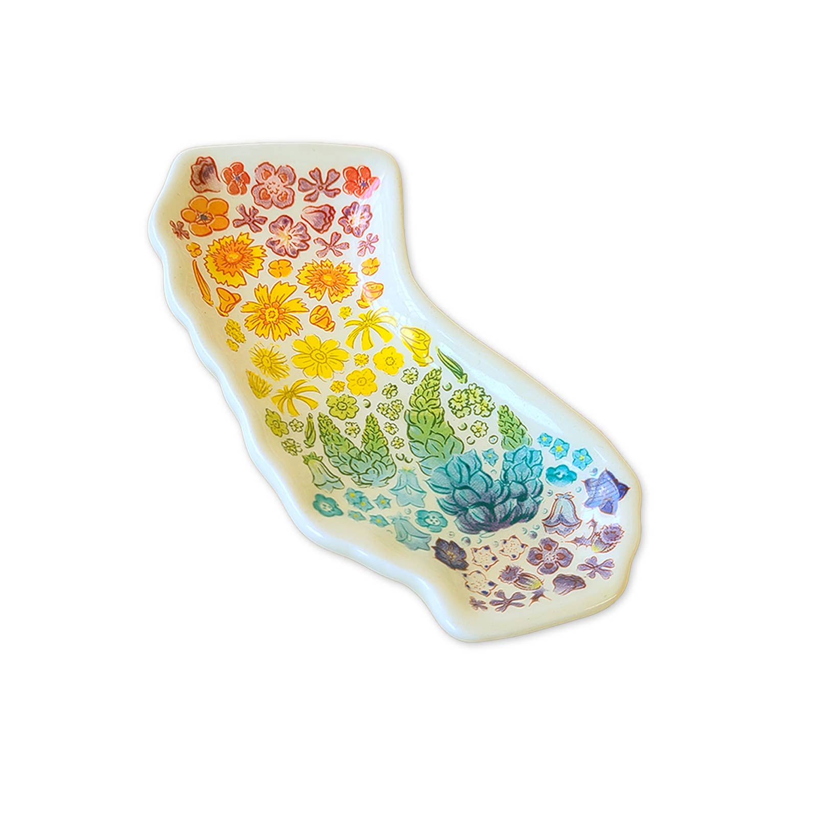 California Shaped Floral Rainbow Trinket Tray