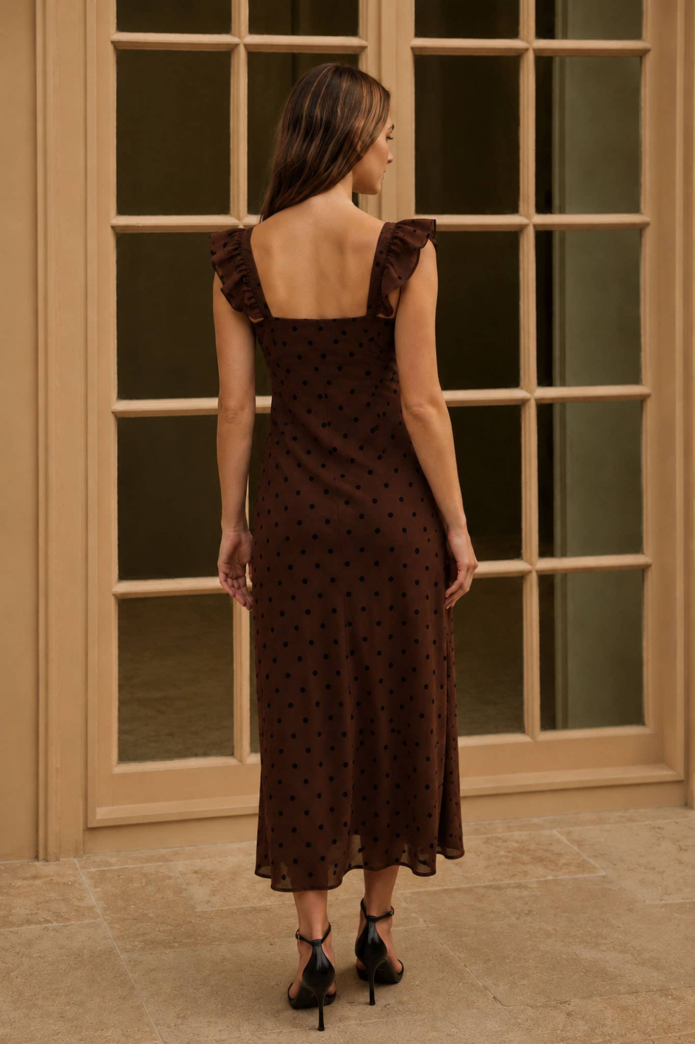POLKA DOT FLOCK SWEETHEART MIDI DRESS