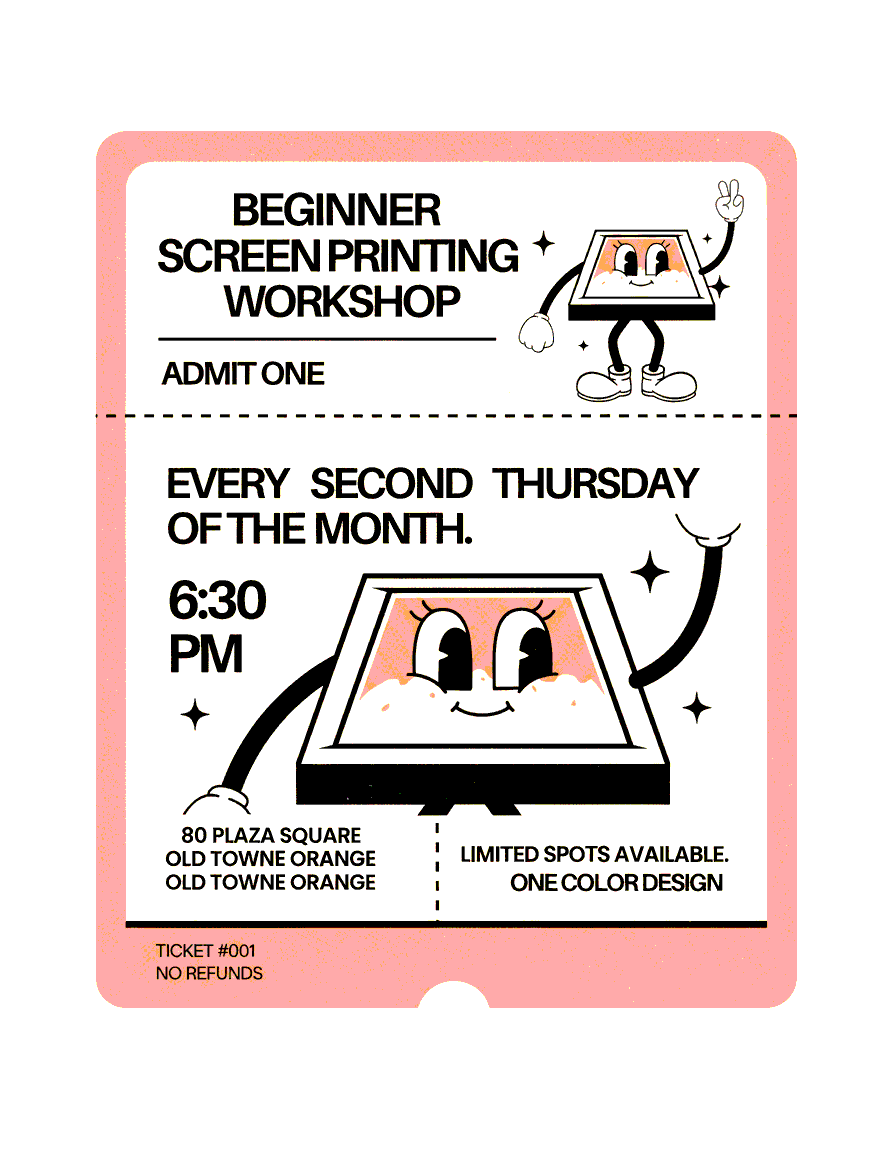 Screen Printing Workshop Febuary 12th @ 06:30 PM