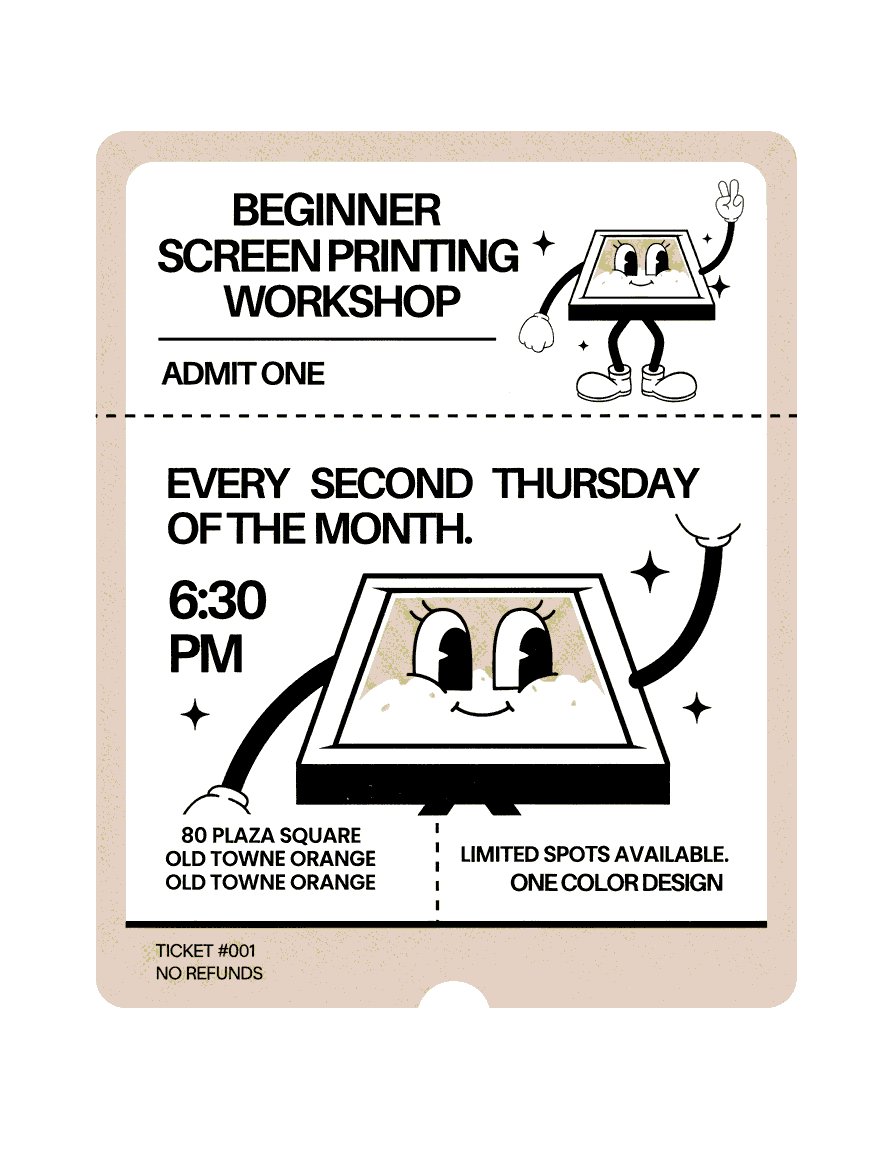 Screen Printing Workshop April 16th @ 06:30 PM