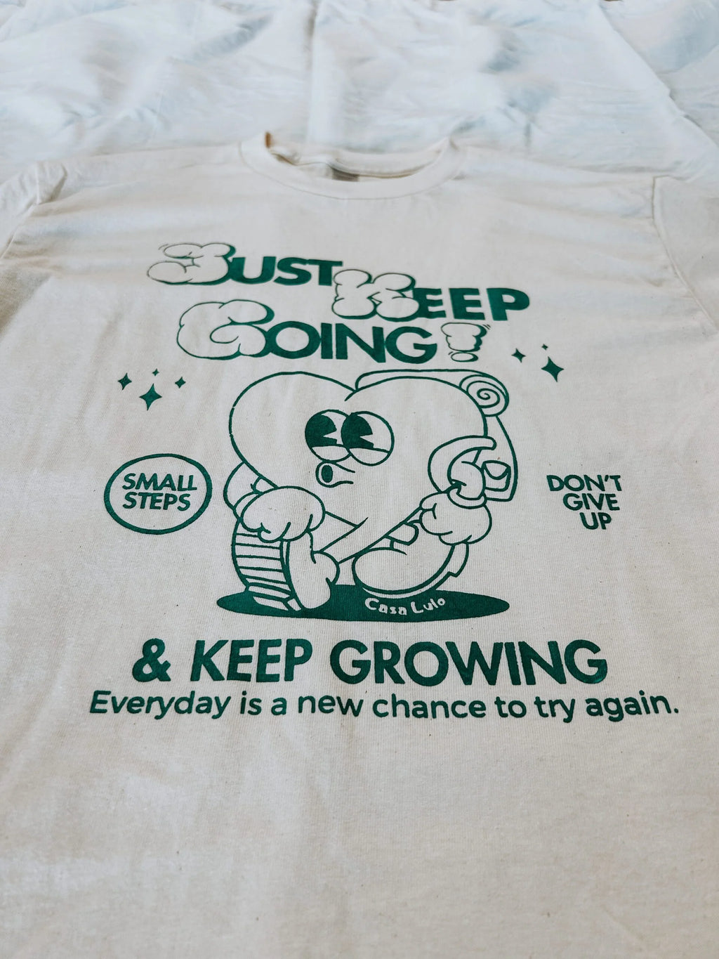 Keep going. Keep growing!  – Hand printed t-shirt