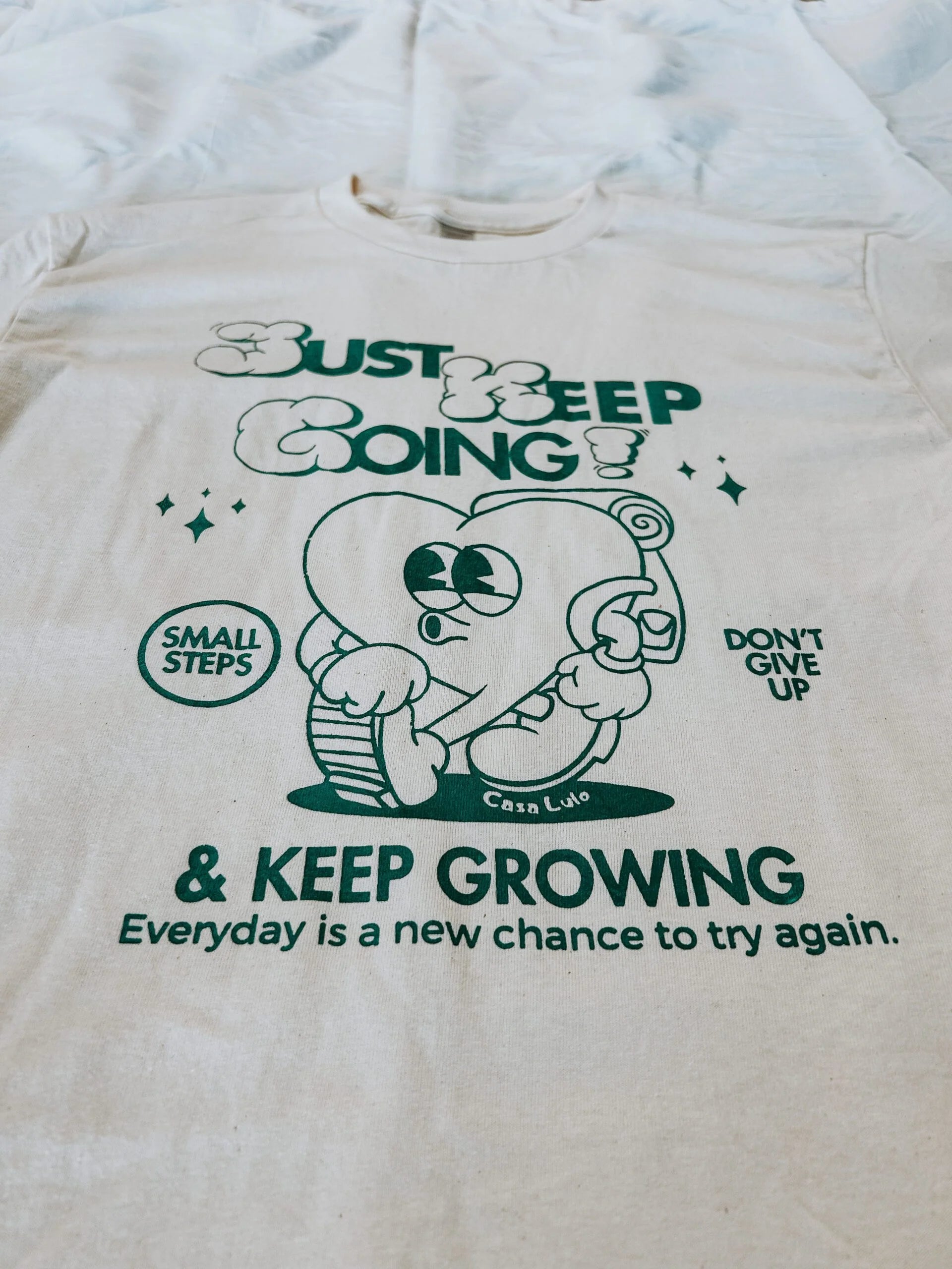 Keep going. Keep growing!  – Hand printed t-shirt