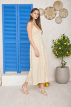 FLORAL TILE PRINT SPAGHETTI BUTTON DOWN MIDI DRESS